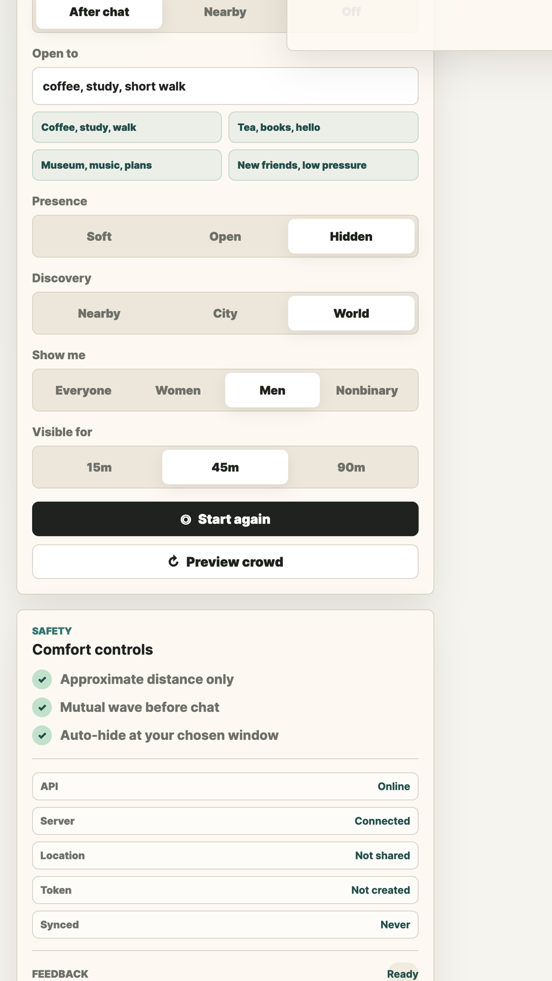 Shy visibility controls